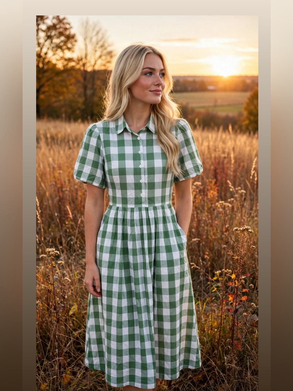 Women’s Downeast Green/white gingham Midi